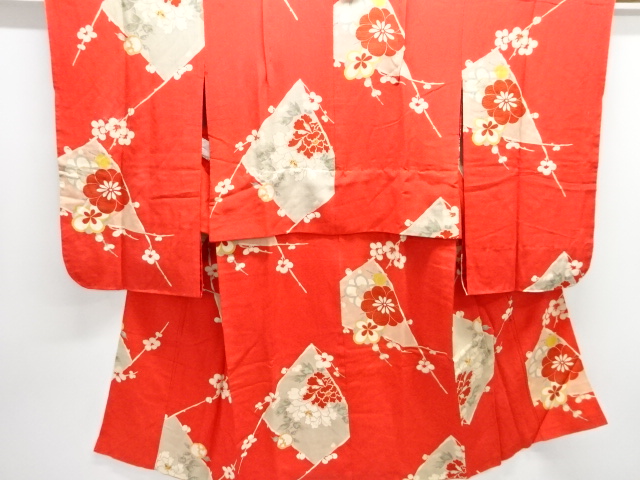 JAPANESE KIMONO / ANTIQUE KIMONO / SILK / KINSHA / PEONY & BRANCH UME